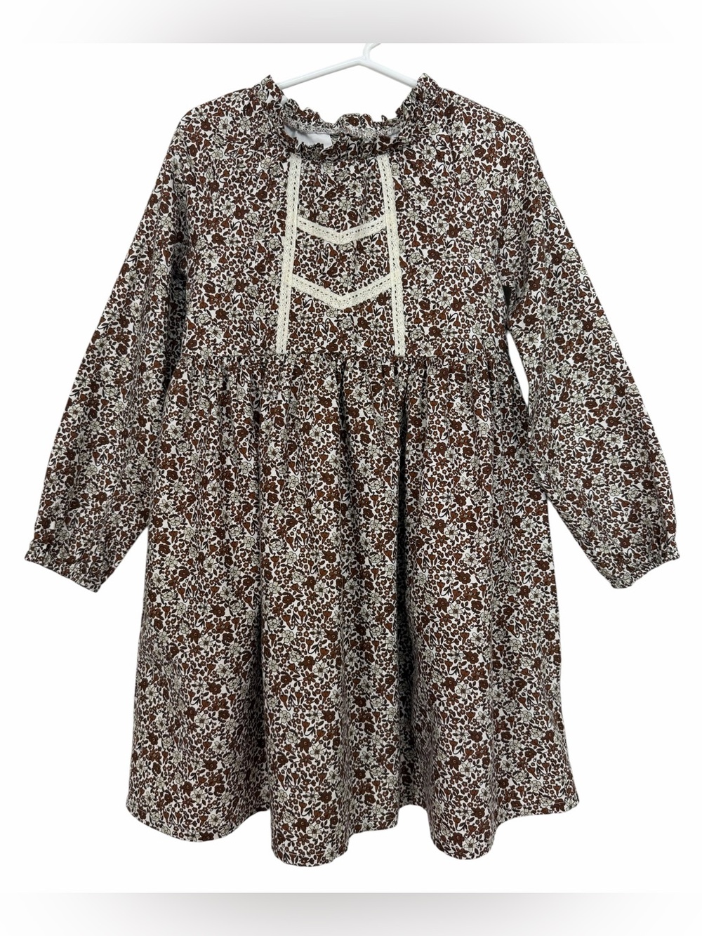 Edgehill Collection Girls Brown Floral Long Sleeve Dress Fall Cottagecore Sz 5